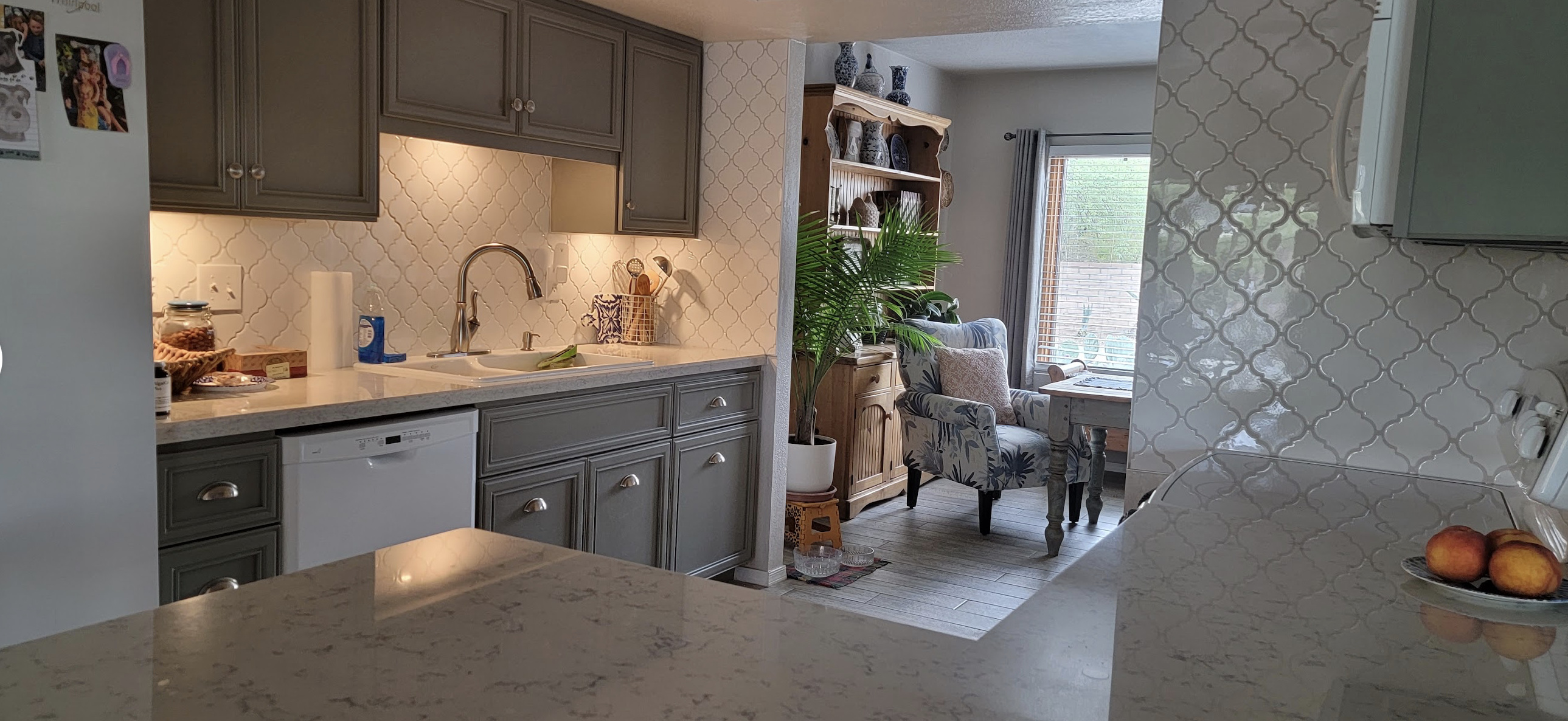 Kitchen tile installation with arabesque backsplash by Tile By Nic in Tucson, AZ
